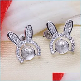 Jewelry Settings 925 Sier Pearl Earrings Setting Zircon Rabbit Stud Earring Mounting Blank Diy Gift For Female Drop Delivery Dhgarden Dhrea