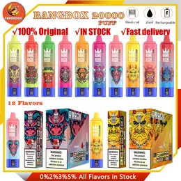 Original Bang Box 20000 Puffs Vape descartável com exibição digital Puff 20k Recarregável e cigarros bobina de malha dupla 0% 2% 3% 5% 12 cores Crownbar 8k Al Fakher 15k 12k 18k 18K 18K