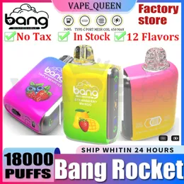 오리지널 뱅 로켓 18000 퍼프 일회용 vape 뱅크 박스 키트 듀얼 모드 퍼프 퍼프 18K 충전식 메쉬 코일 전자 담배 0% 2% 3% 5% vaper 18000 12 맛 퍼프 뱅 박스 18K