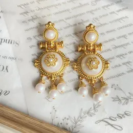 Dangle Küpe Mahkemesi Tarzı İnci Tassel Kadınlar Vintage Uzun Akşam Yemeği Ziyafet Eardrop