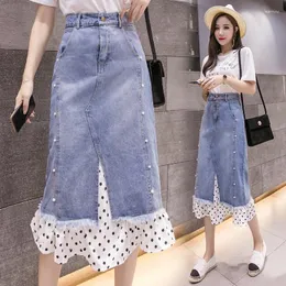 Skirts Ladies Fashion Sexy Splicing Irregular Woman Women Clothes Girls Medium-long Jean Skirt Casual Female Denim 9808 2