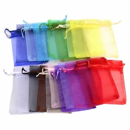 50st 7x9cm färgglada dragkroppar Candy Storage Organza smycken Förpackningspåsar Party Decorati Återvinningsbara väskor presentpåsar Y6XV#