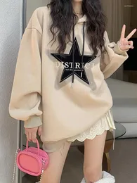 Women's Hoodies SONNEESD Korean Winter Vintage Star Letter Embroidery Pullovers Hooded Harajuku Full Sleeve Thicken Warm Plush Loose