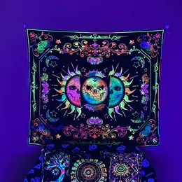 Noctilucent Sun Skull Wandteppich hängende Stoff Wandteppich Hintergrund Tuch Nacht Glühen im Stil Hanges Stoff Dekorative Stoff Bohemian Wandteppiche
