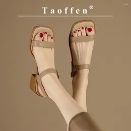 Сандалии Тауффен повседневный женский уличный стиль одно словесное ремень Лето Краткая квадратная каблука