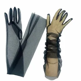 1 para LG Sheer Tiul Gloves Kobiety Ultra cienki rozciągliwy pełny palcem rękawiczki Mesh Wedding Bride Rękawice Halen Acries n2jt#