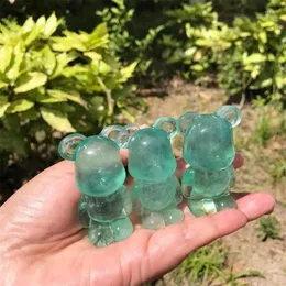 Decorative Figurines Natural Fluorite Crystal Cartoon Bear Carving Piece Healing Stone Tabletop Ornament Home Decor Children Gift 1pcs