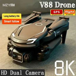 드론 Mzymi V88 Professional Mini Drone 8K HD 듀얼 카메라 Quadcopter Aerial Photography 5G GPS WiFi 장애물 회피 UAV 접이식 24416