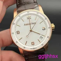 Spännande AP Wrist Watch Code 11.59 Series 41mm Automatisk mekanisk mode Casual Mens Swiss Famous Watch 15210or.OO.A099CR.01 Vit Dial Timepiece