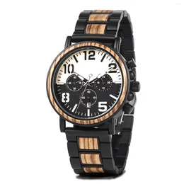 Armbandsur mäns multifunktionella trä rostfritt stål kombinerat analog kvarts titta på casual trend kreativ display kalender armbandsur
