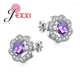 Orecchini per borchie Flower Design Hollow For Ladies 925 Sterling Silver Fashion con zirconia cubica colorata lucida