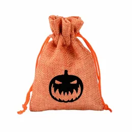 50pcs/lot Wholesale 10x14cm Pumpkin Drawstring Bags Children's Festival Candy Gift Bag Orange Storage Bags For Halen Party w5A7#