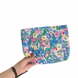 Retro Floral Print Zipper Cosmetic Bag Kawaii Travel Dameup Zestawy do makijażu torba do przechowywania pomadka makijażowa torba z organizatorem 61iq#