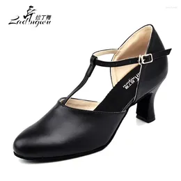 Dance Shoes Ladingwu Selling Women's Genuine Leather Ballroom Competition Black Latin Heel 6/7/7.5/8.3cm