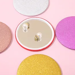 2024 5pcs Portable mini mirror Simple solid color girl portable makeup mirror small pocket sequin student small round mirrorfor girl makeup