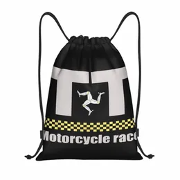 custom Isle Of Man Flag Drawstring Bag Men Women Lightweight Motorcycle TT Race Sports Gym Storage Backpack 55Zd#