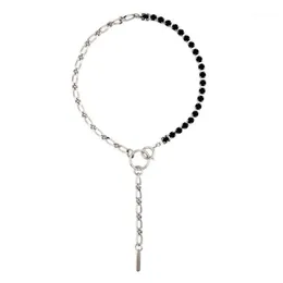 Londany Black Rhinestone Chain Tassel Short Necklace 팔찌 세트 여성 금속 스티칭 콜드 바람 목걸이 1294L
