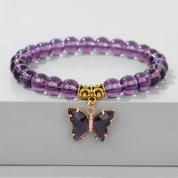 Strand Shining Butterfly Anhänger Charmalm Armband 8 mm runde Heilungsquarz Krytalperlen Elastizität Armbänder für Frauen Mode Schmuck Geschenk