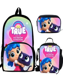 Bolsas escolares Buleflyer Cartoon True e Rainbow Kingdom 3pcSset for Teenagers Backpack Supplies Bookbag