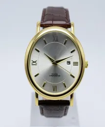 Drop kwarc skórzany zespół Mężczyznik Watch 40 mm złotą obudowę luksusowy auto data analogowa mężczyźni zegarki prezenty na męskie na rękę1378176