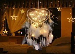 LED LIGHT HANDMADES DREAMCATCHER WIND Chimes 수제 드림 포수 네트 깃털 매달려 Dreamcatcher 공예 선물 홈 장식 Y5844482