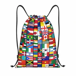 60 Vlaggen van de landen van de Wereld Trekkoord Rugzak Sport Gym tas voor vrouwen mannen internatiale training sackpack 78fu#