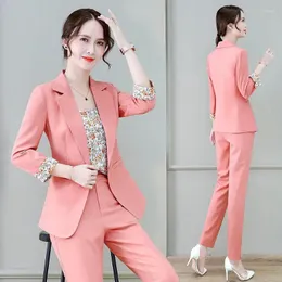 Kvinnors tvåbitar byxor outfit rosa byxdräkt blommor set för kvinnor topp och blazer kvinnor 2 byxa set grossist bulk stilfull lyx xxl