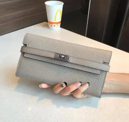 محافظ San Maries أصلية نساء جلدية محفظة أنثى Long Clutch Lady Walet Portomonee RFID حقيبة أموال مع Orange Box9046439