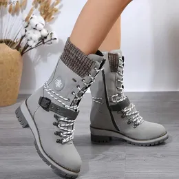 Boots 2023 Winter Outdoor Shoes for Women Side Zip Womens Mid-Calf Boots Square Heel Casual Womens Shoes Med Heel Ladies BootsL2404