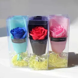 صابون الصابون المصنوع يدويًا مصنوعًا يدويًا روز مع مربع هدايا PVC Mini Boudquet Flower Soap لعيد الميلاد 240416