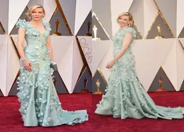 Cate Blanchett Florals v Neck Academy Awards 2020 Oscars Flowers Decorated Celebrity Dresses Sheath Long Remal Evening Dress6125949