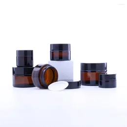 زجاجات التخزين 5g 10g 15g 20g 30g 50g العنبر التعبئة الفارغة Rellenables Glass Cosmetic Jars Makeup Conting Conting Cream