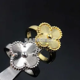 High End Designer Rings for Vancleff 925 Laser Clover Ring Dubbelsidig flippbar skulpturring Live Broadcast Original 1: 1 med riktig logotyp