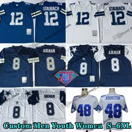 Custom 75th Vintage 8 Troy Aikman 1985 Jerseys de futebol 21 Deion Sanders 22 Emmitt Smith 33 Tony Dorsett 12 Roger Staubach 88 Michael Irvin 94 Charles Haley Allen