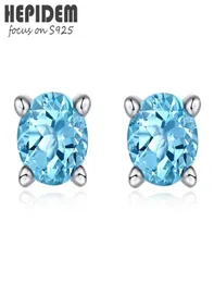 Hepidem 100 Really Topaz Peridot Stud Earring Women 925 스털링 실버 한국 천연 블루 보석 선물 선물 고급 보석 HJA025 22442815