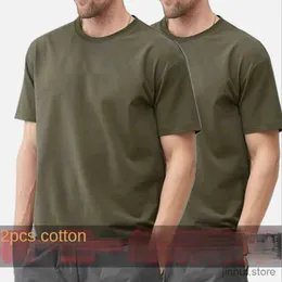 Camisetas masculinas 2pcs de verão algodão super macio camisetas homens de manga curta de gola O sólido fitness camiseta quente para masculino