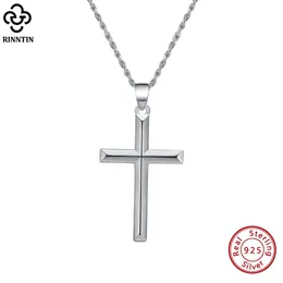 Rinntin 925 Sterling Silver Prosty wisiorek krzyżowy dla kobiet mężczyzn Pure Srebrna moda chrześcijańska łańcuch biżuterii religijnej SNMN01 240409