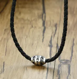 Подвесные ожерелья Modyle Men Ожерелье 9 слов Buddha Mantra Lucky Beads Очарование из нержавеющей стали с черным плетеном веревкой мужской ювелирные изделия6139748