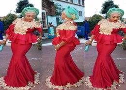 Red Peplum Plus Size Prom Dresses Aso Ebi Gold Lace Severiques Mermaid Deseval Donshs South African Women Italial Party Vestidos Cust6566102