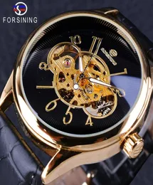 Forsining Creative Skeleton Black Golden Display Men039s Openwork Watch Top Brand Luxury Mechanical Wristwatch Transparent Case7252627