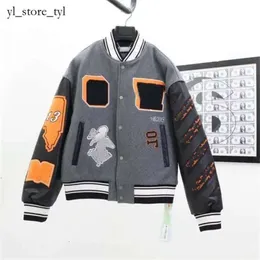 Off White Luxury Jacke aus Herbst und Winter Sonoff Mantel Männliche und weibliche Liebhaber der schweren Industrie gestickt wolle gespleißt Lederhülse Bombe Kleidungsjacke 4291