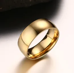 2019 Fashion Gold Color Rings män och kvinnor 8mm bred vigselring Miljö Anti allergier Anelli män smycken USA storlek 5148497405