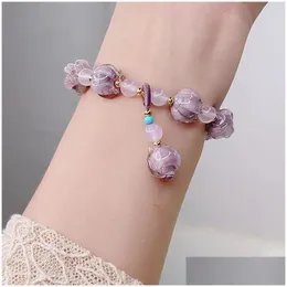 Bärda sträng mode lila glasyr lotus kristall armband kvinnor önskar fest pärlor armband vän födelsedag smycken gåva droppe deliv dhkzw