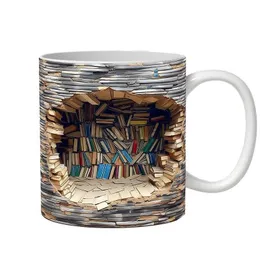 Tassen 350ml 3D Effect Bücherregal Becher Kreatives Weltraum Design Keramik Bibliothek Bibliothek Becher Buchliebhaber Kaffeetasse Weihnachtsgeschenke für Leser 240417