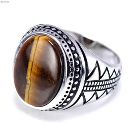 Pierścień Solitaire Autentyczny stały pierścień męski srebrny s925 vintage trkiye pierścień i naturalny kamień oka tygrysa trkiye biżuteria 925 srebrne biżuterię240417