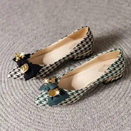 Dress Shoes Spring Square Heel Pumps Slip-on 2024 High Quality Ladies Mixed Colors Low Metal Decoration Salto Alto