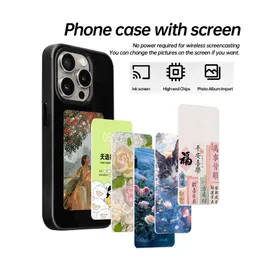 2024 NY DESIGN DIY NFC Ink Screen Projection Phone Case för iPhone 15 Pro Max 14 14Pro 14Promax 13 13Pro med detaljhandelspaket Ny svart teknik AI SMART CASES