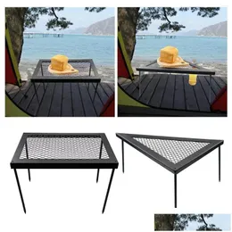 Camp Furniture Cam Triangle Iron Desk Adjustable Shelf Anti-Scalding Campfire Rack For Outdoor Grill Per Bbq Drop Delivery Sports Outd Dh6P0