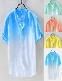 Men Shirts Mode kühle hochwertige dünne, atmungsaktive Kragen hängen gefärbte Verlaufsäure Sommer Herbst Men039s Top2785952