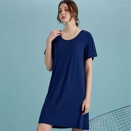 Kadın pijama kadınları kısa kollu minimalist yuvarlak boyun modal nightgown ev giyim samimi iç çamaşırı gecelesi gevşek rahat elastik